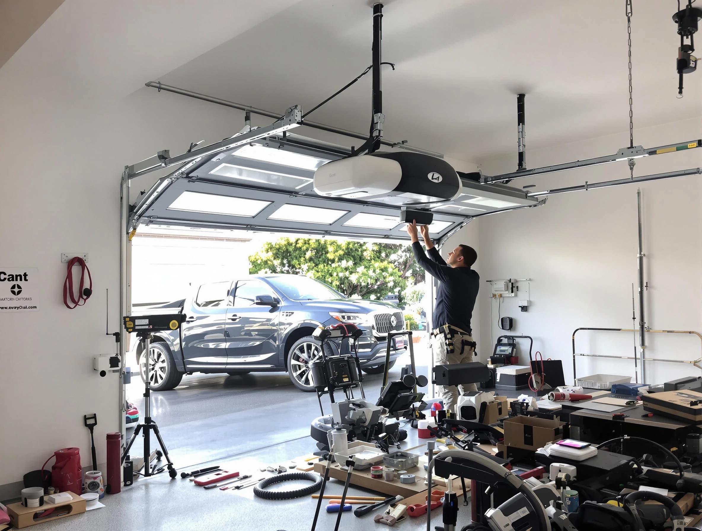 Stansbury Park Garage Door Repair specialist installing smart garage door opener system in Stansbury Park home
