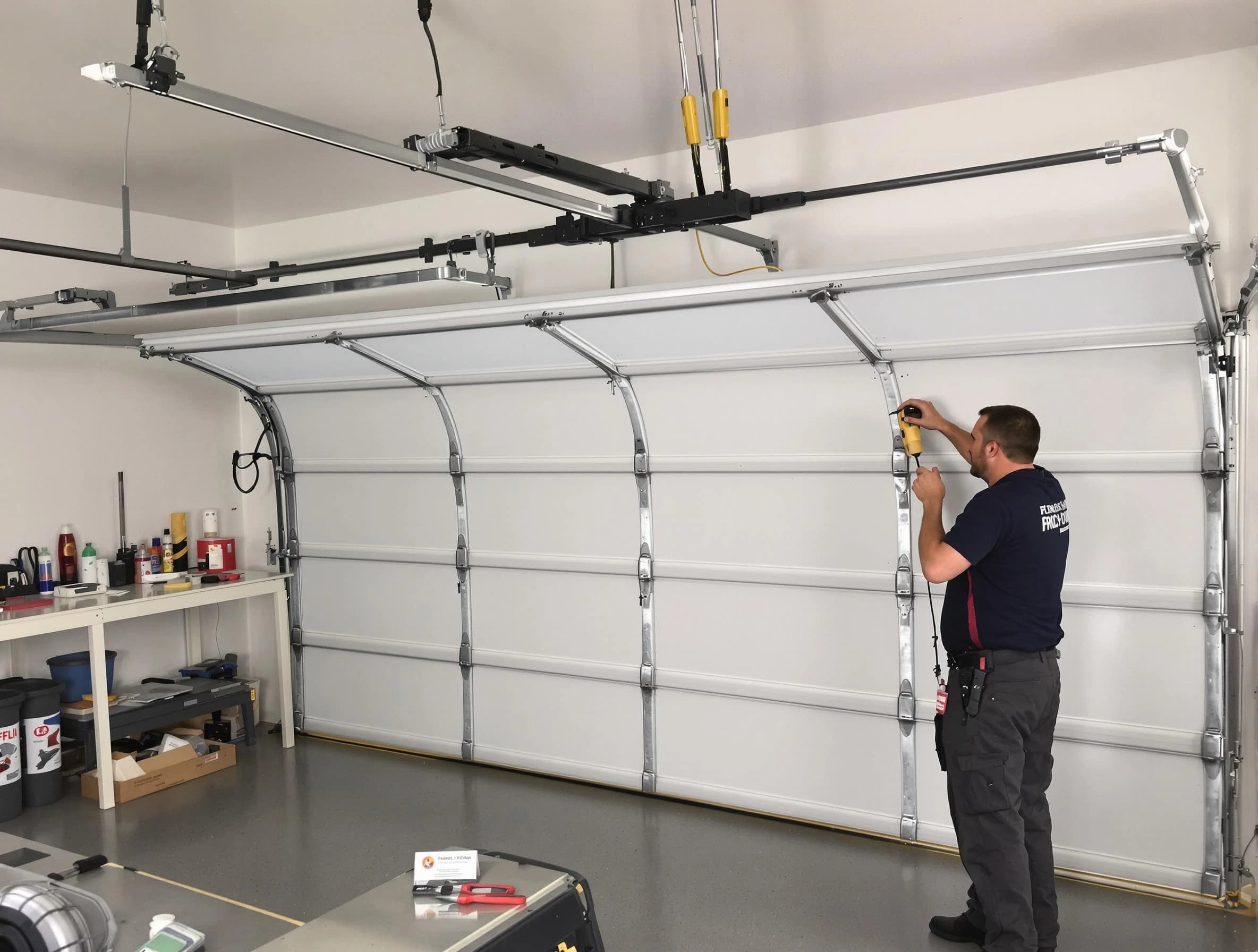 Stansbury Park Garage Door Repair certified technician performing overhead door system repair in Stansbury Park