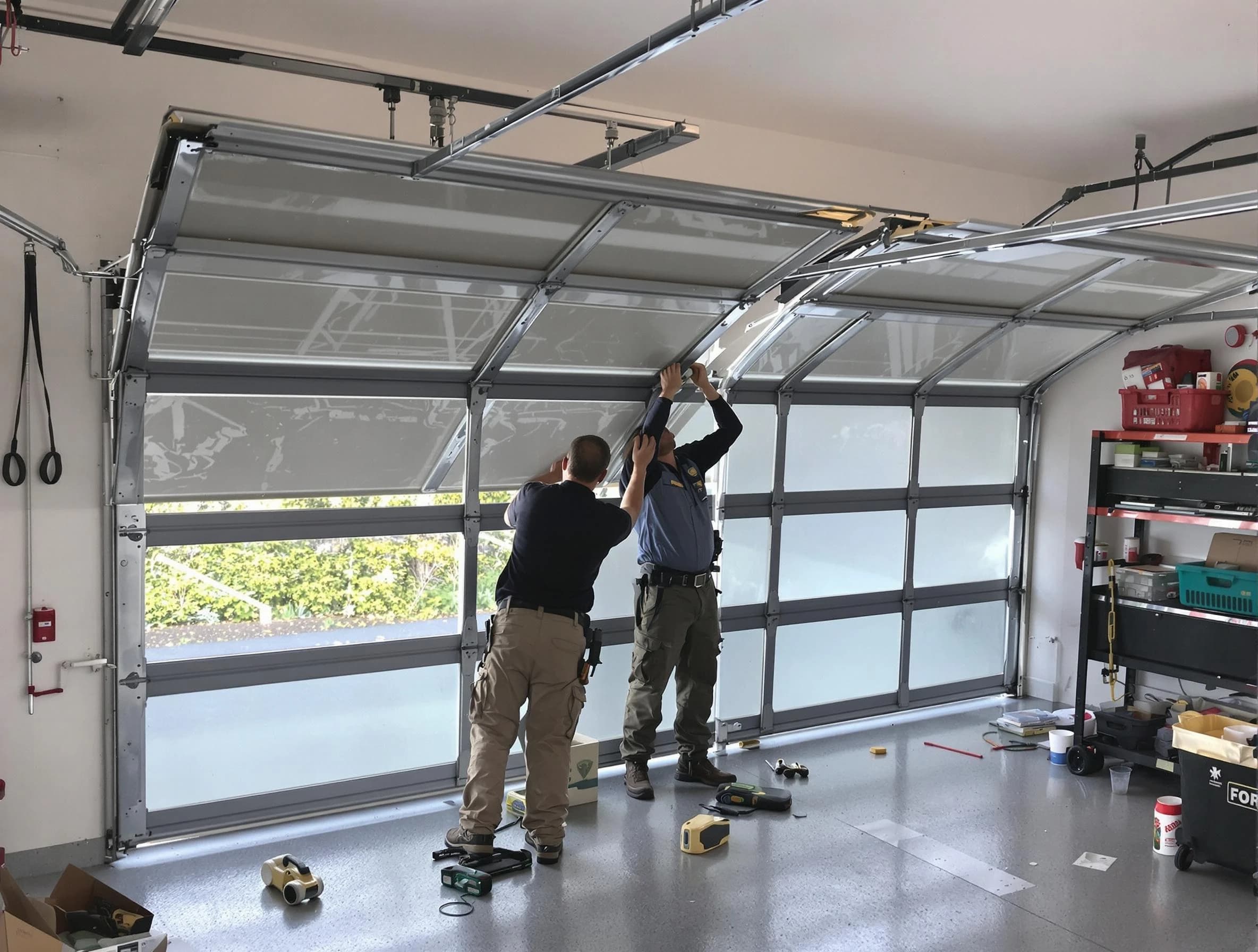 Stansbury Park Garage Door Repair expert performing precise panel replacement on Stansbury Park garage door