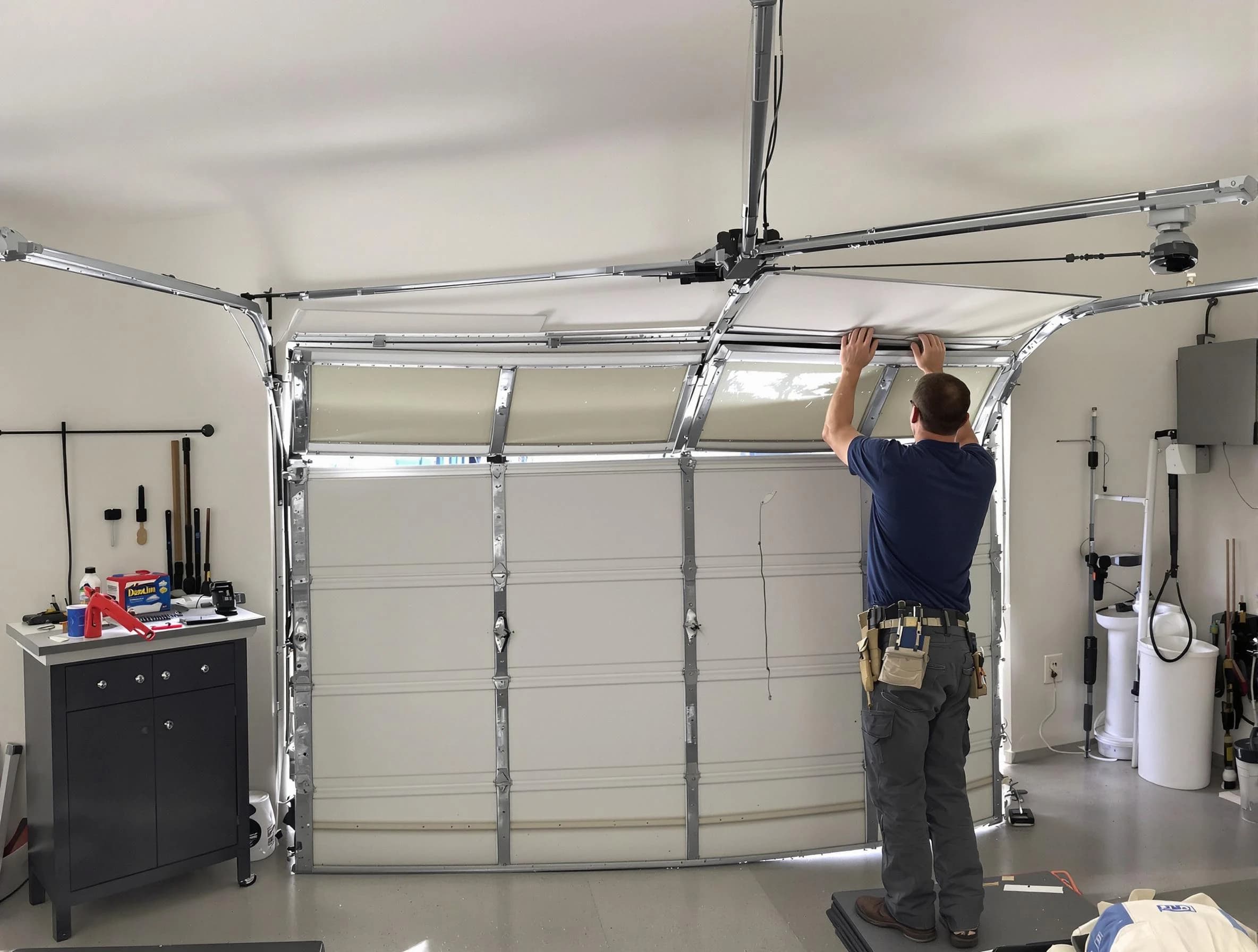 Stansbury Park Garage Door Repair specialist performing precise section replacement on Stansbury Park garage door