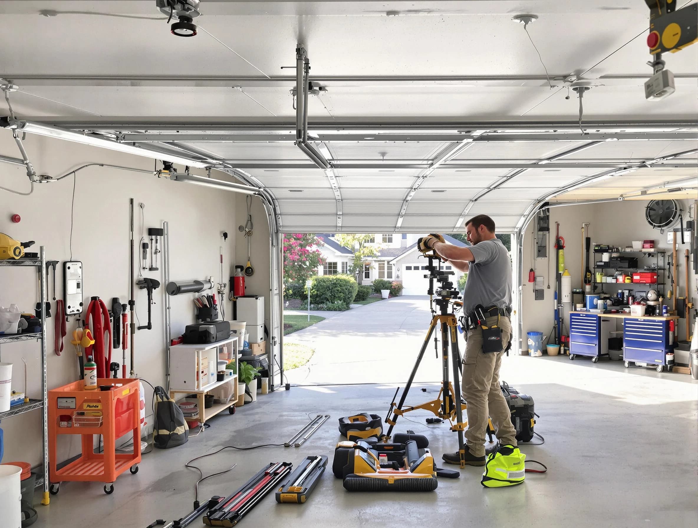 Stansbury Park Garage Door Repair specialist performing laser-guided track alignment in Stansbury Park
