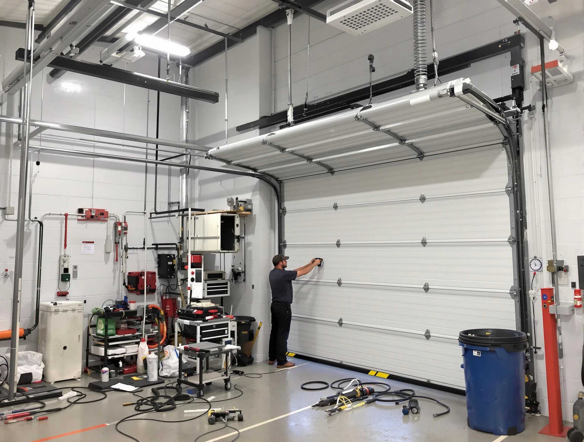 Stansbury Park Garage Door Repair certified technician performing commercial door repair at a Stansbury Park business facility