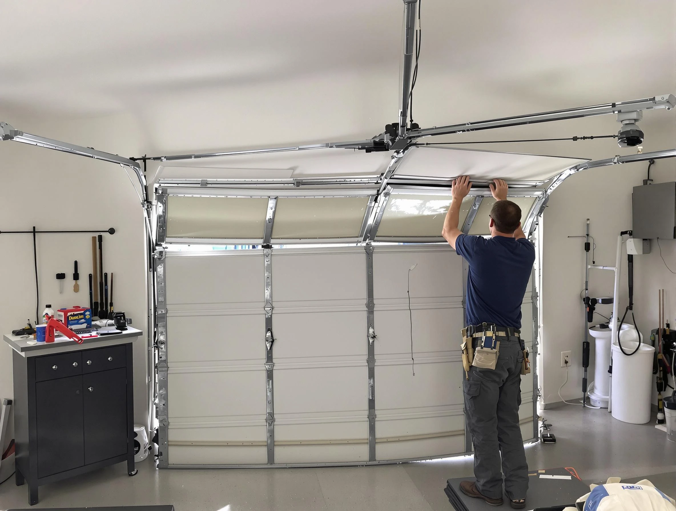 Stansbury Park Garage Door Repair specialist performing precise section replacement on Stansbury Park garage door